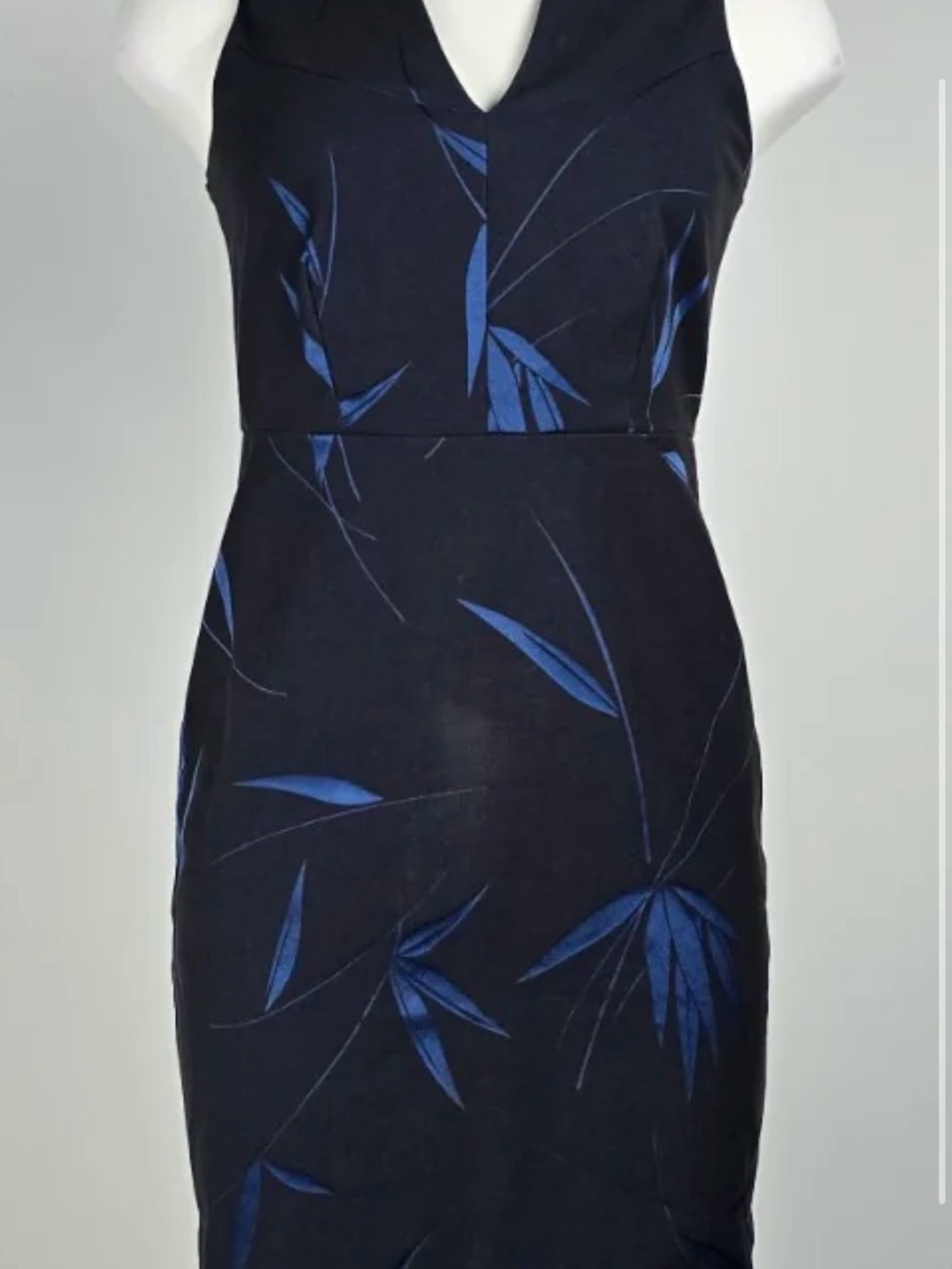 Ann Taylor Factory Navy Midi Dress with Blue Leaf Motif